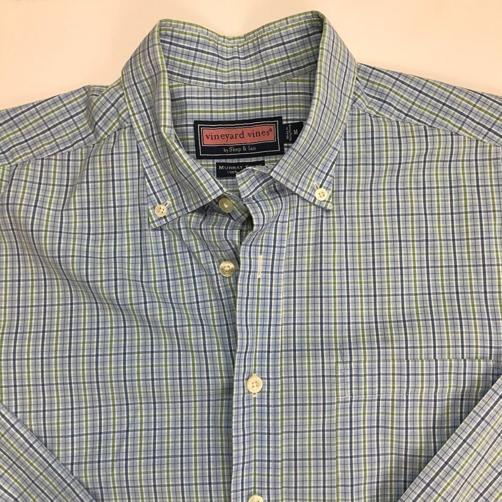 Vineyard Vines Murray Men 100% Cotton M Button Blue Multi-Color Check Shirt
